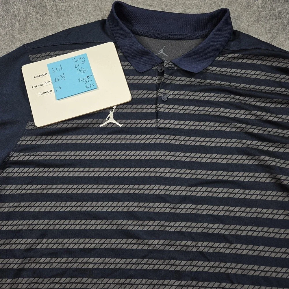 Jordan Polo Shirt Mens 2XL Blue Stripe Dri-FIT Golf Performance FN6924-422